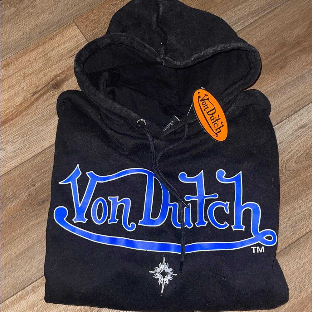 Von Dutch Black Hoodie with Vibrant Blue Accents